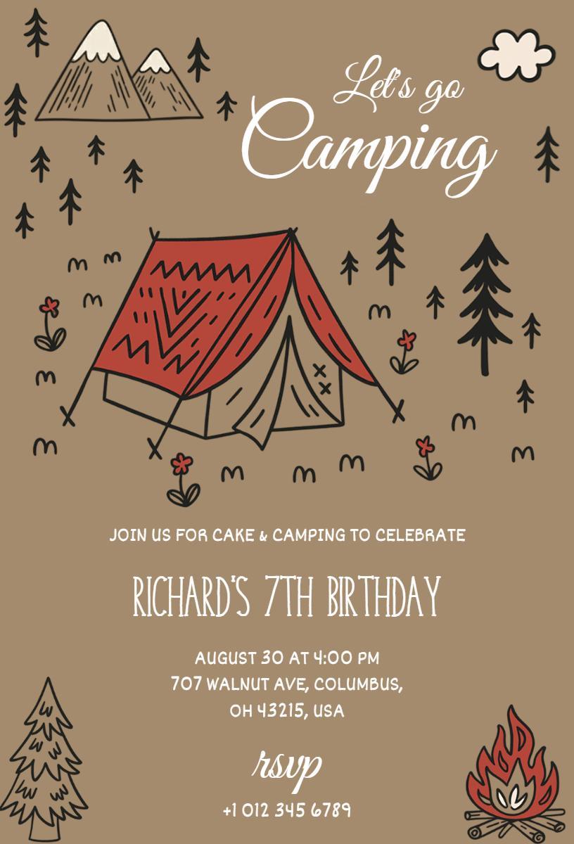 Outdoor Camping Adventure Birthday Celebration Invitation Template