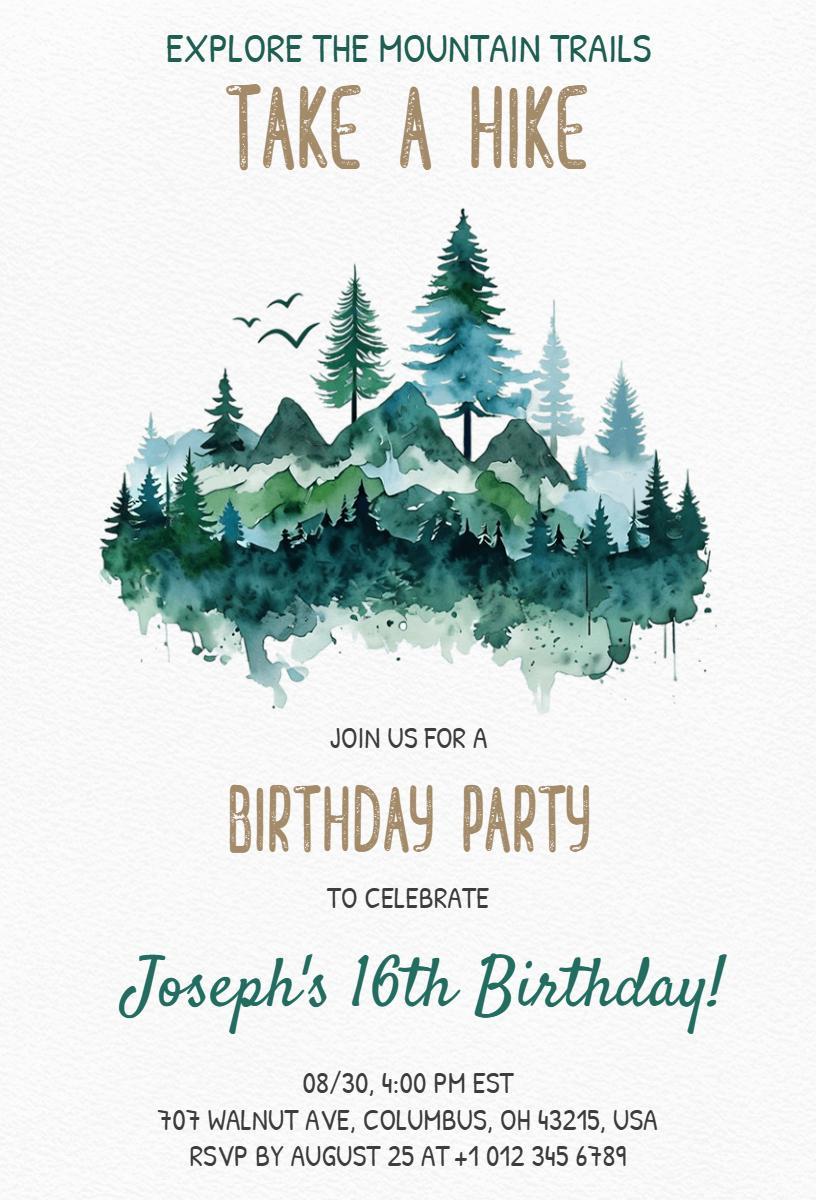 Outdoor Explore the Mountain Sweet 16 Birthday Invitation Template
