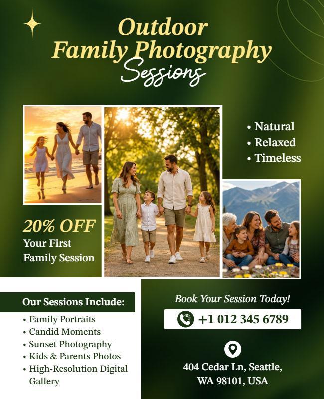 Outdoor Family Photography Sessions Promotional Flyer Template