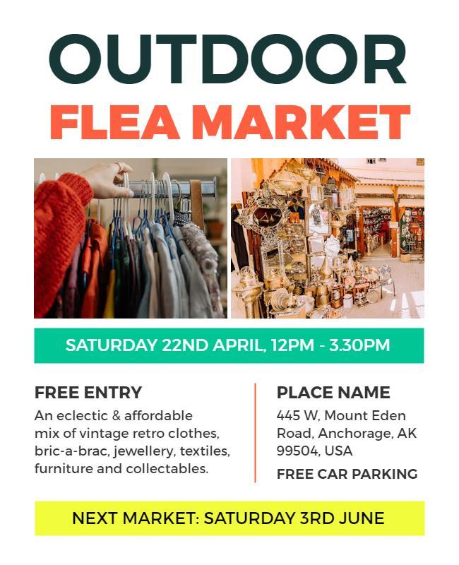 Vibrant Outdoor Flea Market Event Announcement Flyer Template