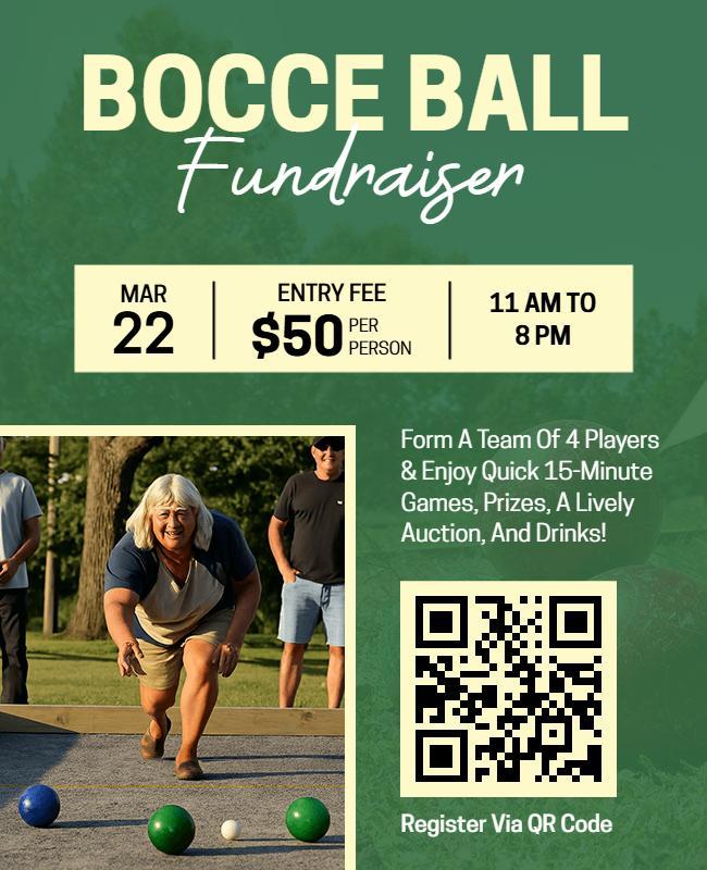 Outdoor Green Bocce Ball Fundraiser Event Flyer Template