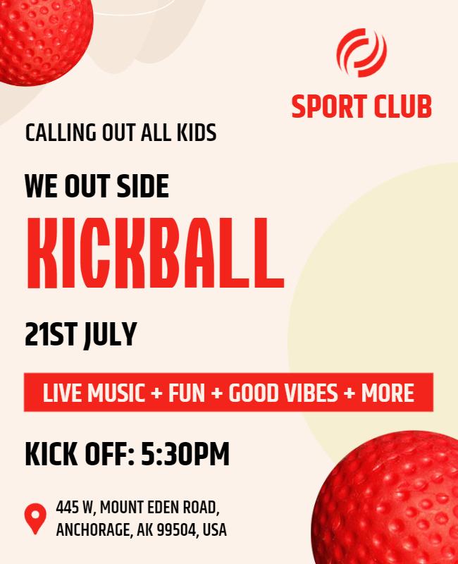 Outdoor Kids Kickball Game Event Flyer Template