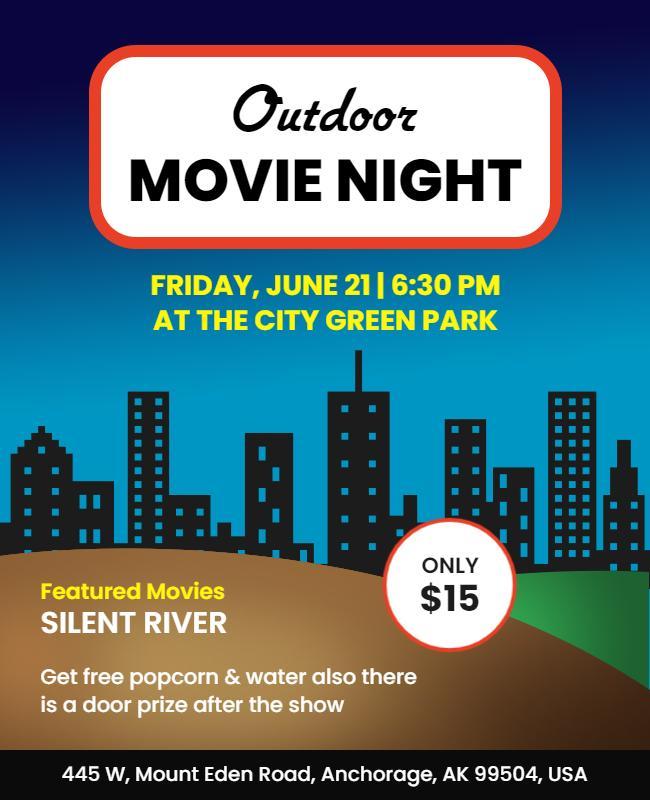 Vibrant Blue Outdoor Movie Night Event Flyer Template