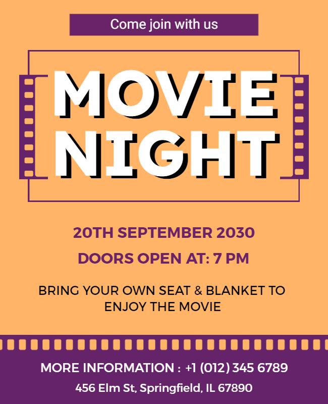 Playful Orange Movie Night Screening Flyer Template