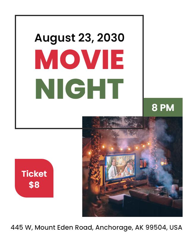 Modern Green and Red Movie Night Event Flyer Template