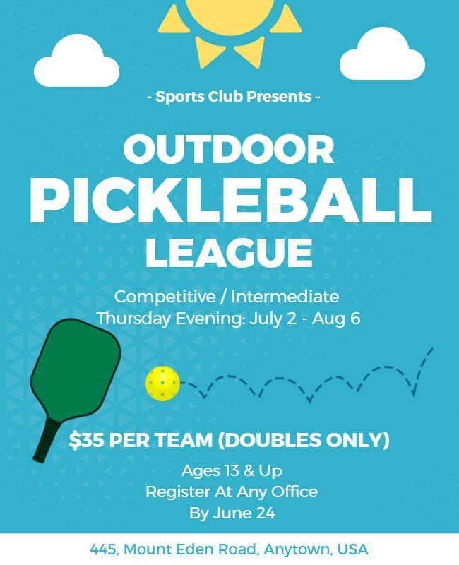 Outdoor Pickleball League Event Flyer Template