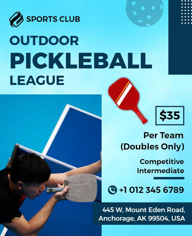 Outdoor Pickleball League Sports Club Flyer Template