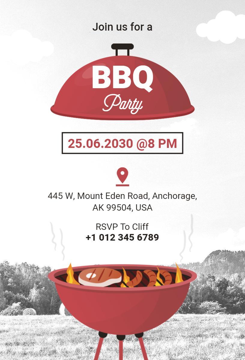 Outdoor Red Grill BBQ Summer Party Celebration Invitation Template