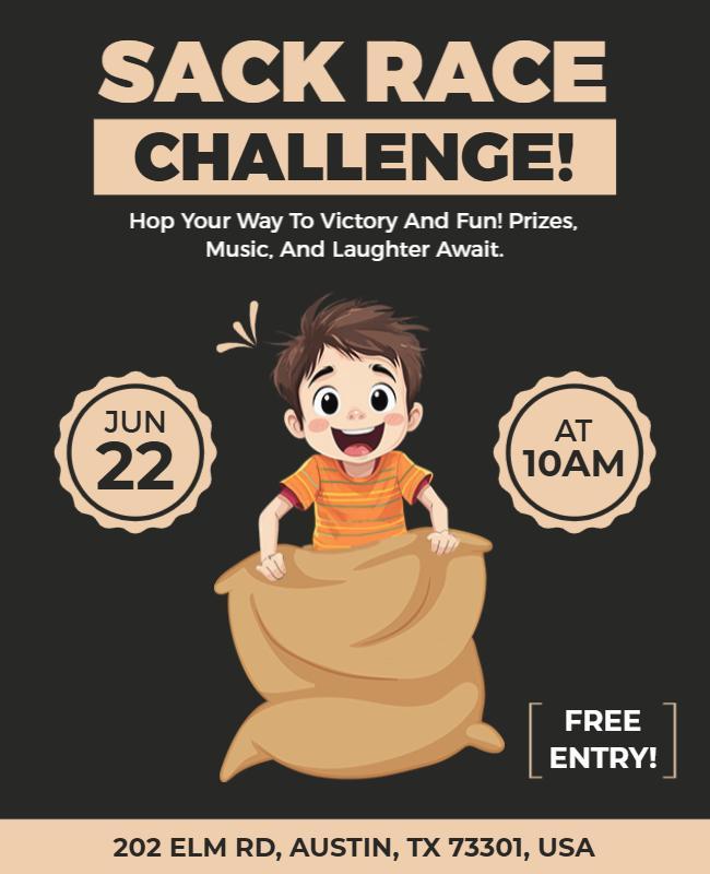 Outdoor Sack Race Challenge Event Flyer Template