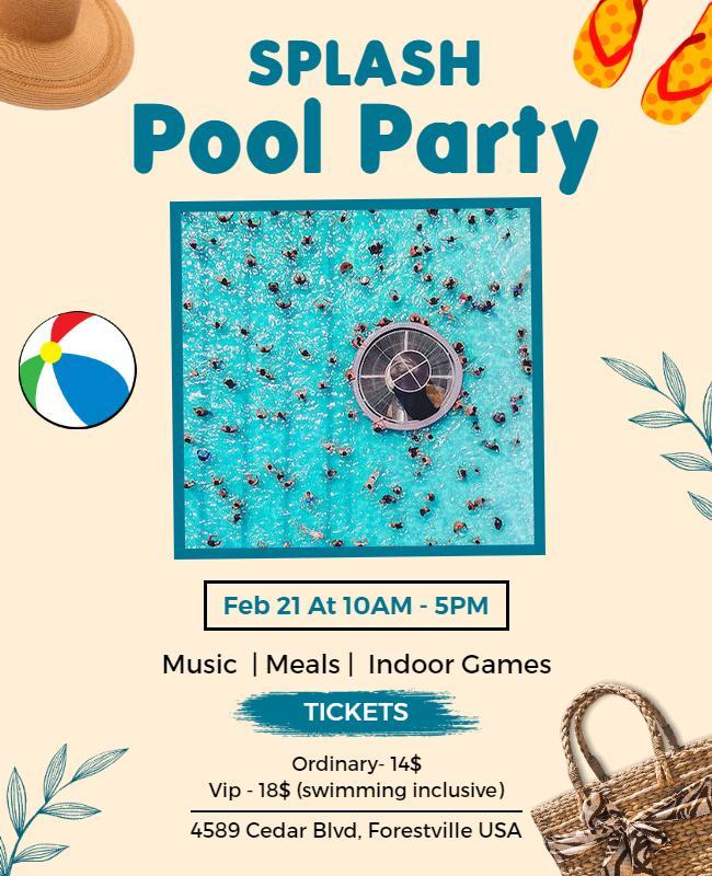 Outdoor Splash Pool Party Event Flyer Template