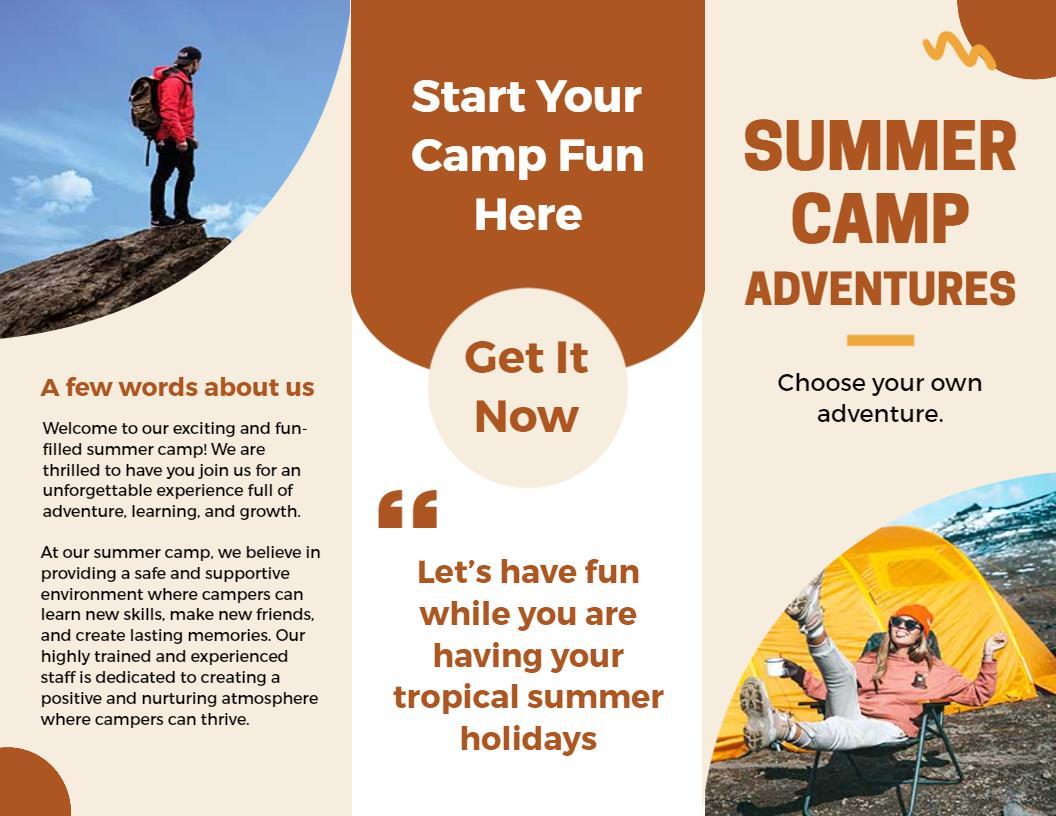 Outdoor Summer Camp Adventure Activities Exciting Brochure Template