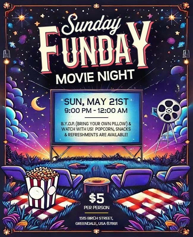 Outdoor Sunday Funday Movie Night Flyer Template