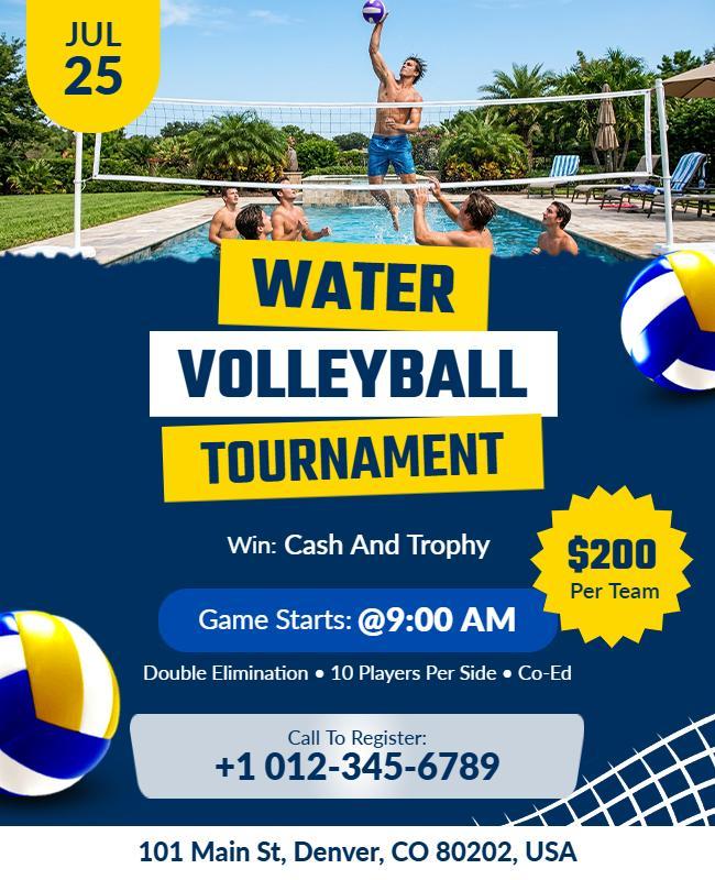 Outdoor Water Volleyball Tournament Promotional Flyer Template