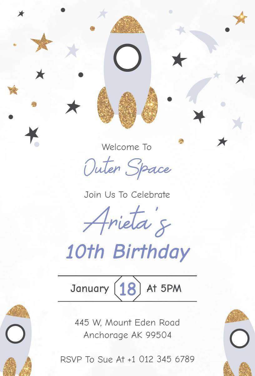 Outer Space Rocket Adventure Birthday Celebration Invitation Template