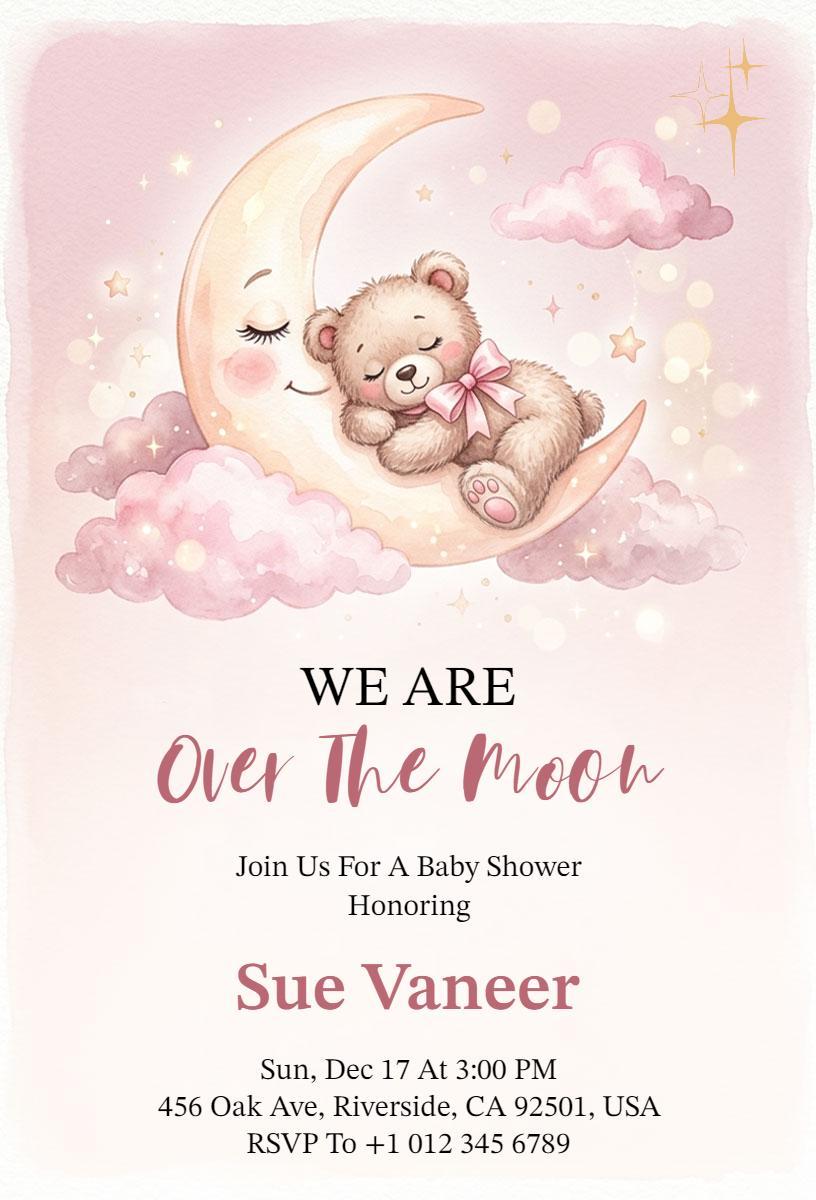 Over the Moon Baby Shower Celebration Invitation Template