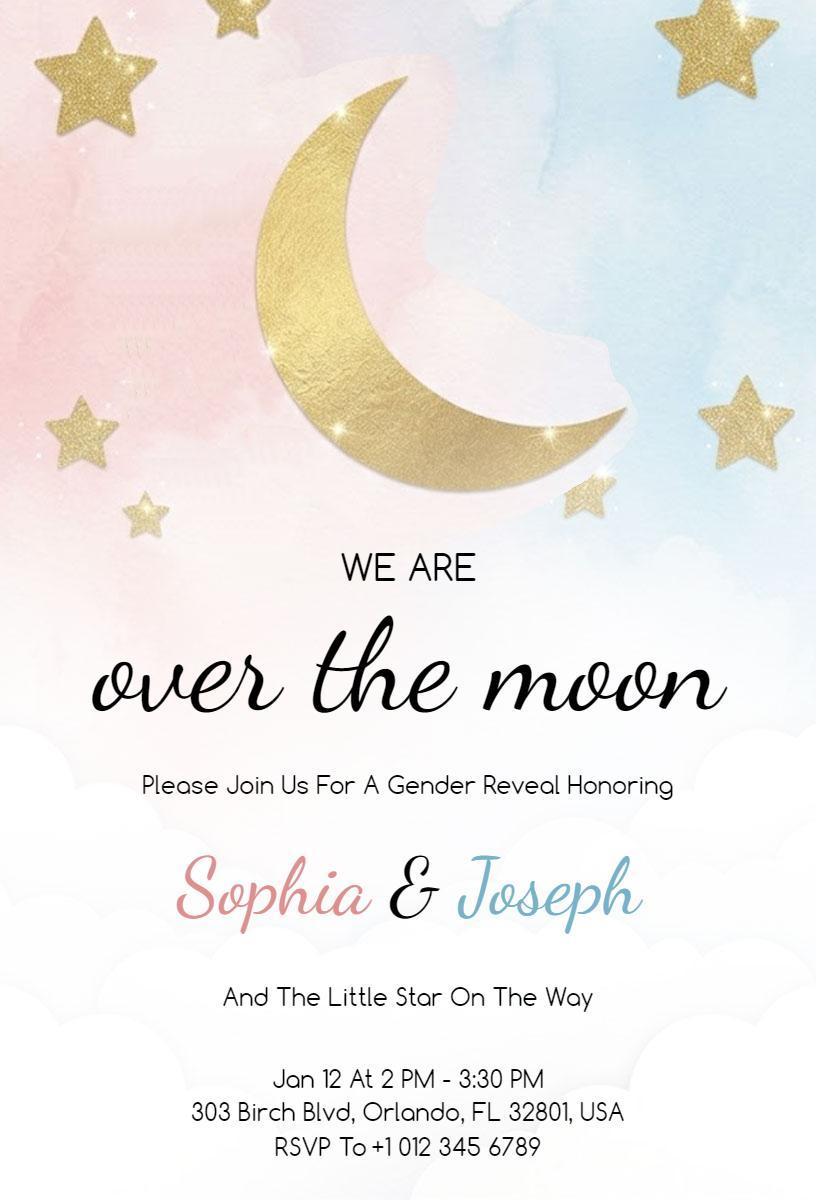 Over the Moon Celestial Gender Reveal Invitation Template