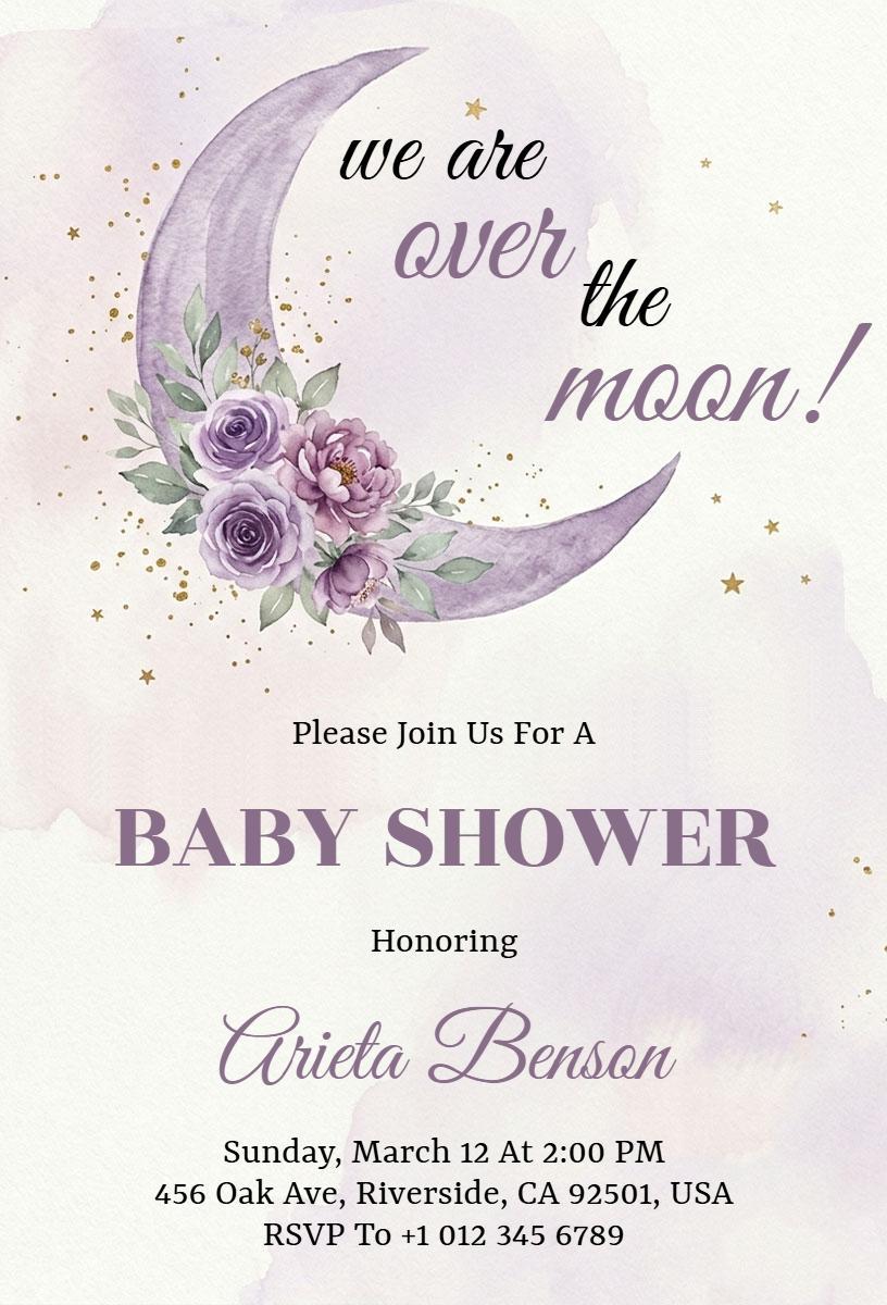 Over the Moon Floral Theme Baby Shower Invitation Template