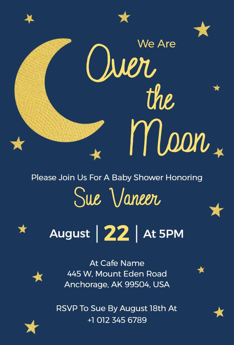 Over the Moon Starry Night Baby Shower Invitation Template