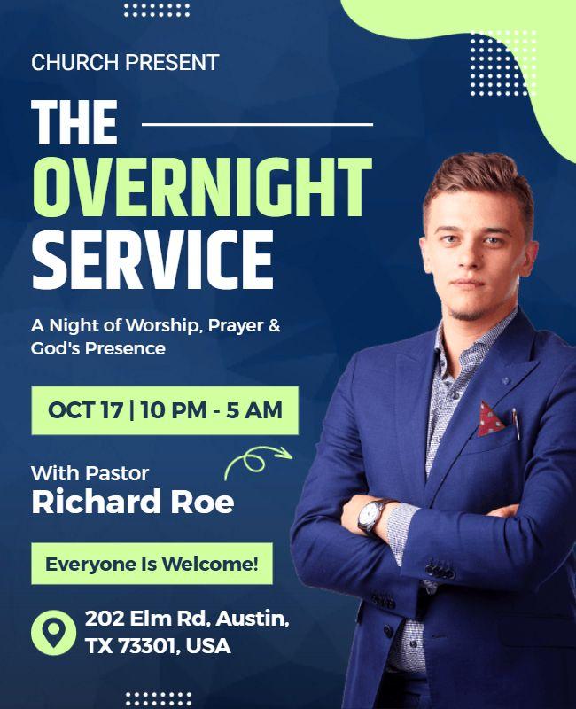 Overnight Church Worship Service Flyer Template