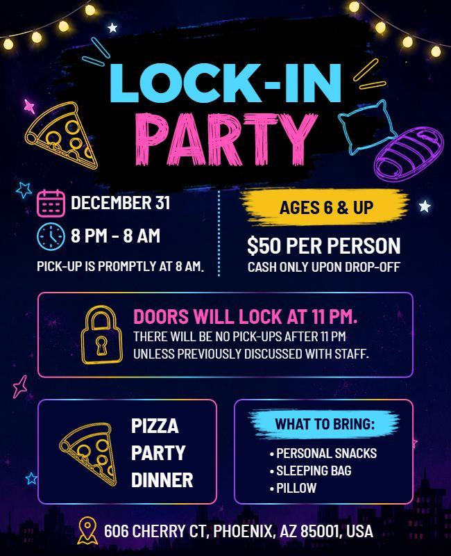 Overnight Lock-in Party Event Flyer Template