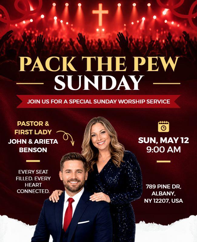 Pack the Pew Sunday Worship Church Event Flyer Template