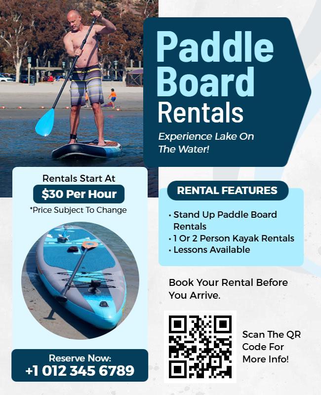 Paddle Board Rentals Lake Adventure Flyer Template