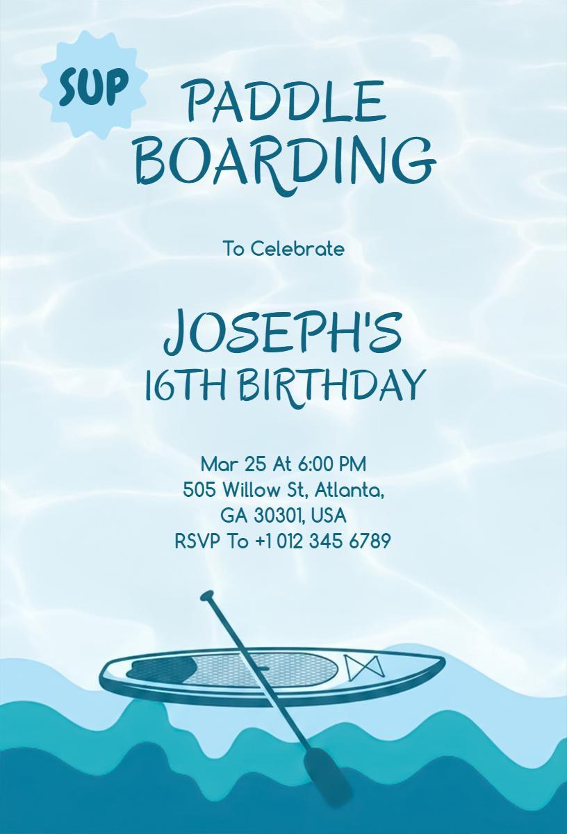 Paddle Boarding Adventure Sweet 16 Birthday Invitation Template