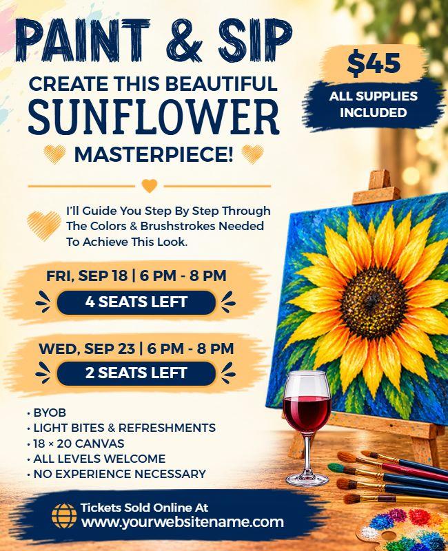 Paint and Sip Sunflower Art Event Flyer Template