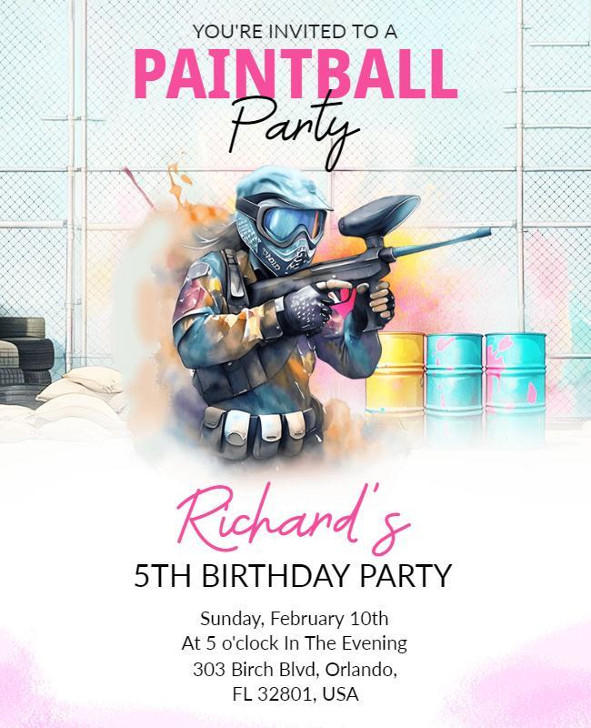 Paintball Shooting Birthday Party Invitation Flyer Template