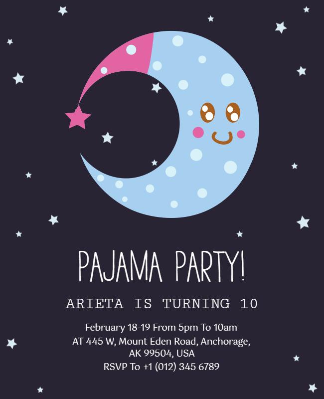 Pajama Party Kids Birthday Invitation Flyer Template