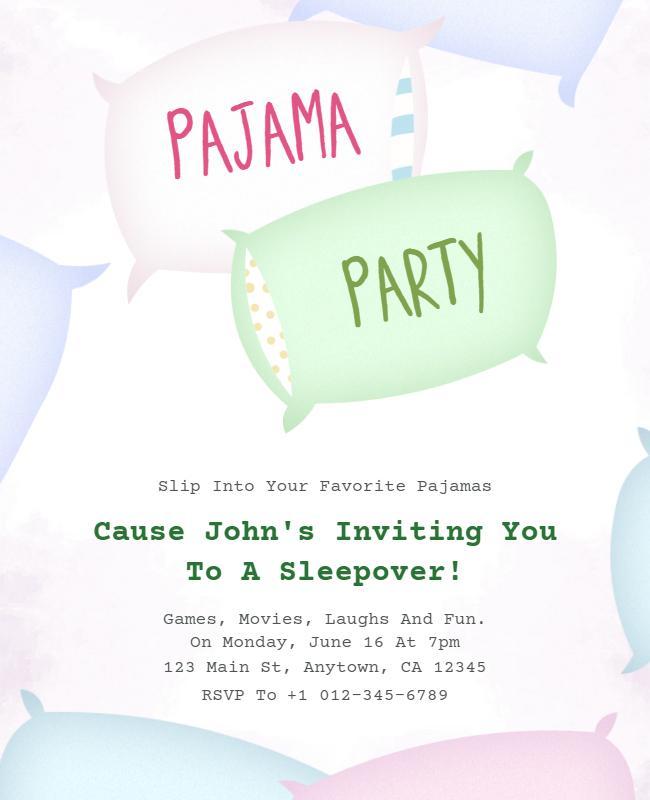 Pajama Party Sleepover Invitation Flyer Template