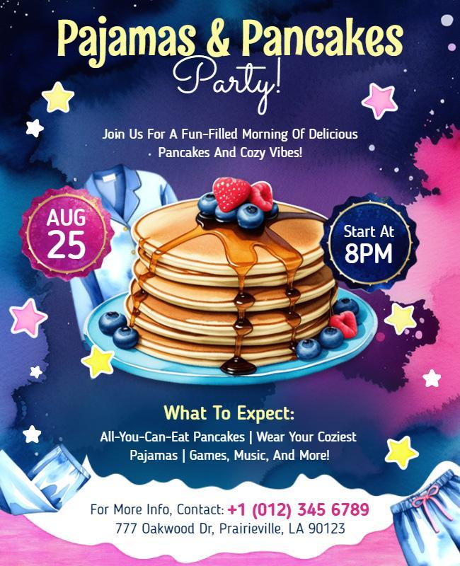 Pajamas and Pancakes Party Event Flyer Template