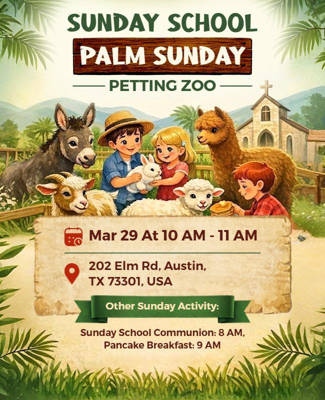 Palm Sunday School Petting Zoo Event Flyer Template