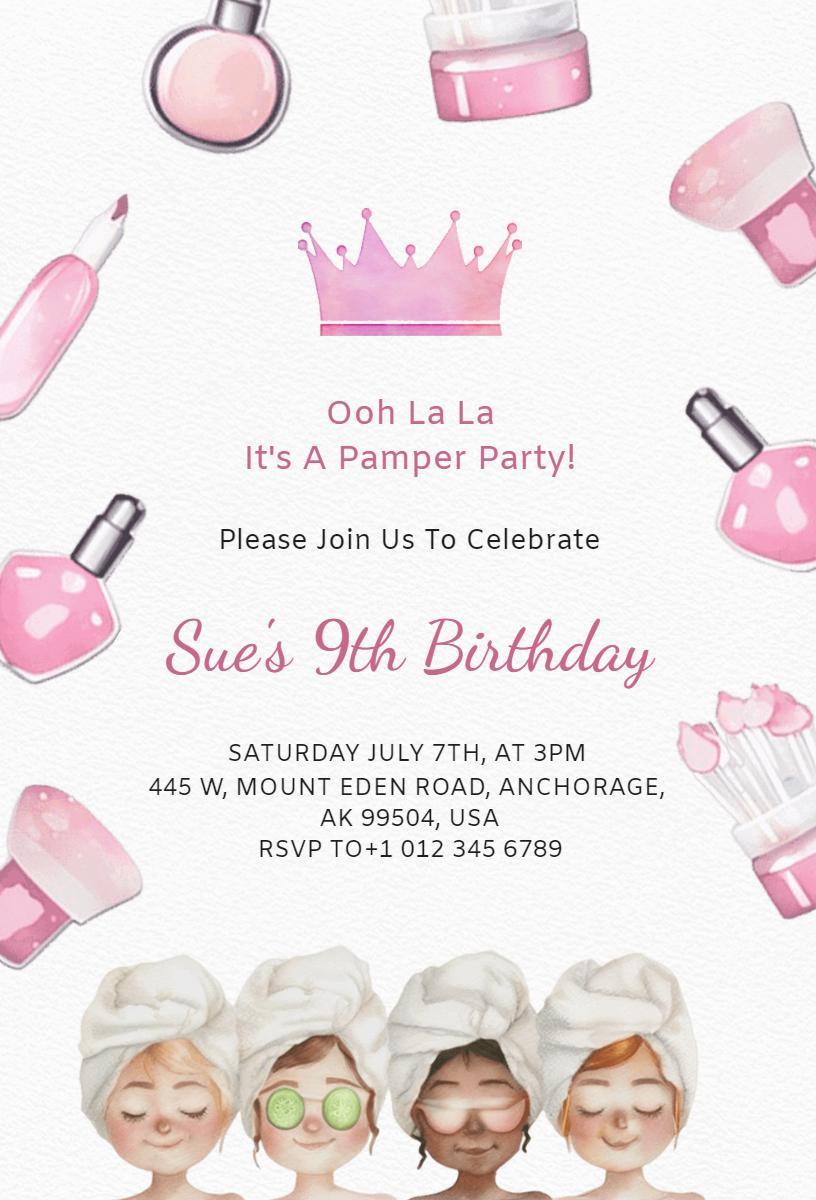 Pampering Spa Themed Kids Birthday Party Invitation Template
