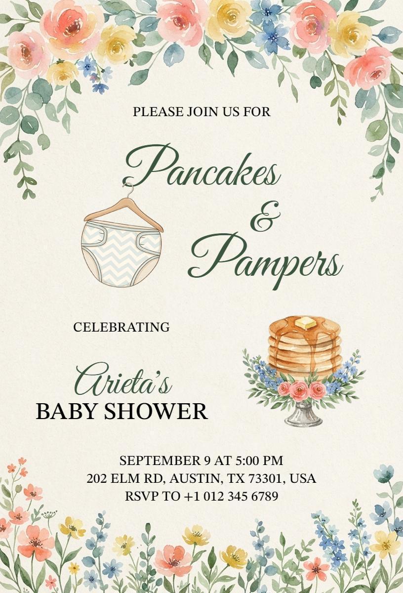 Pancakes and Pampers Charming Baby Shower Invitation Template