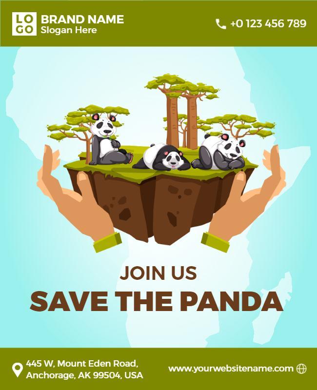 Playful Green Panda Conservation Awareness Flyer Template