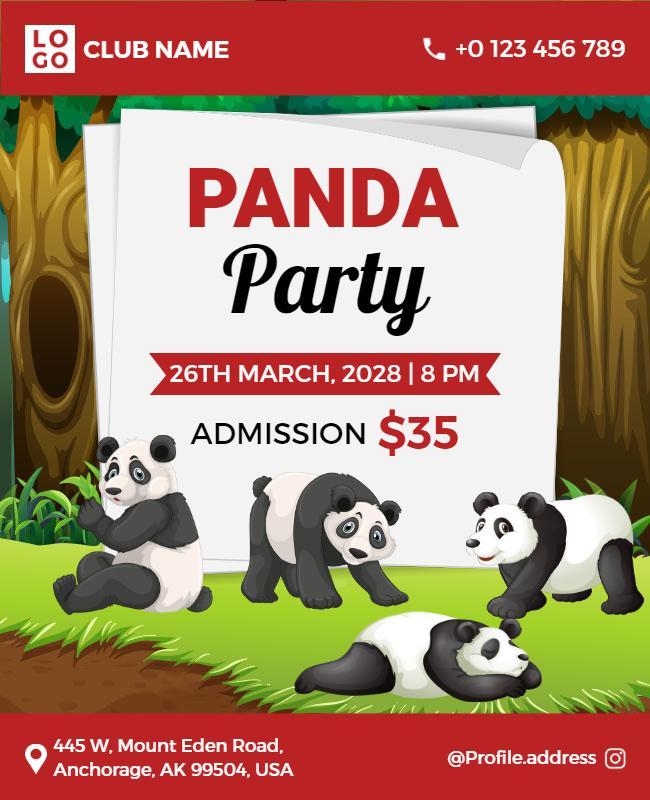 Panda Themed Childrens Party Flyer Template