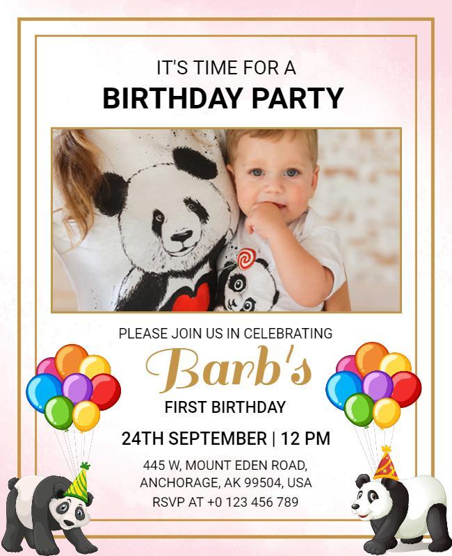 Panda Themed First Birthday Party Flyer Template