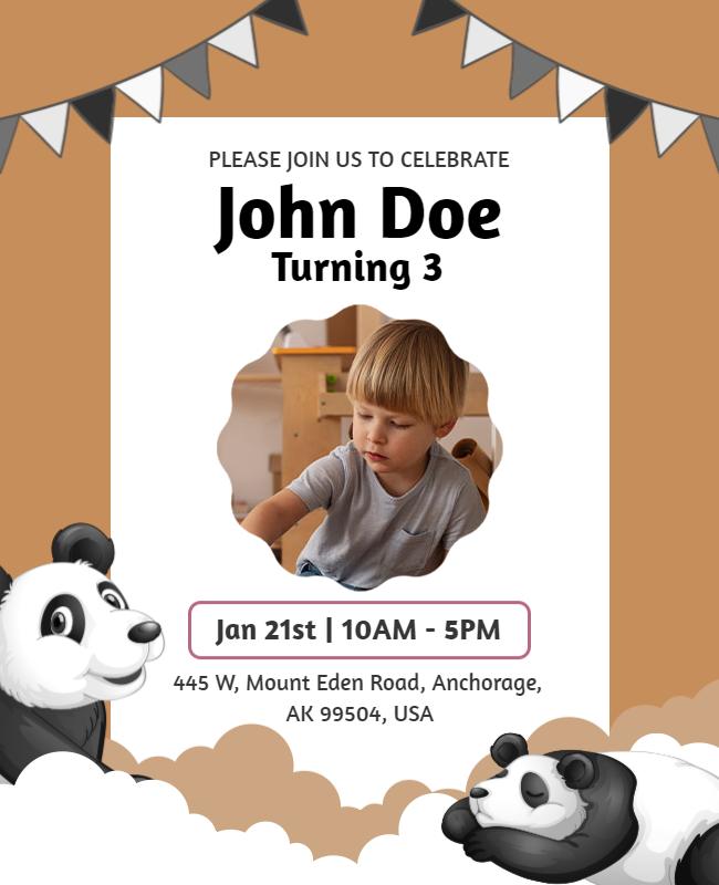 Panda Themed Kids Birthday Party Flyer Template