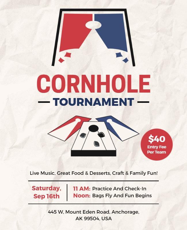 Paper Red and Blue Cornhole Tournament Flyer Template