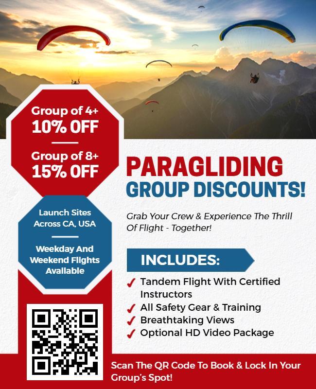 Paragliding Adventure Group Discount Flyer Template