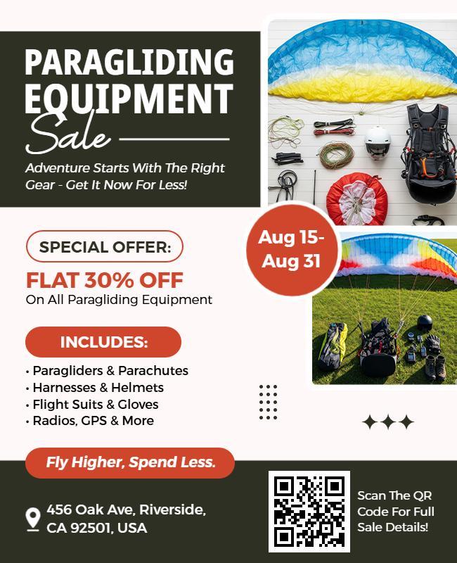 Paragliding Equipment Sale Promotional Flyer Template
