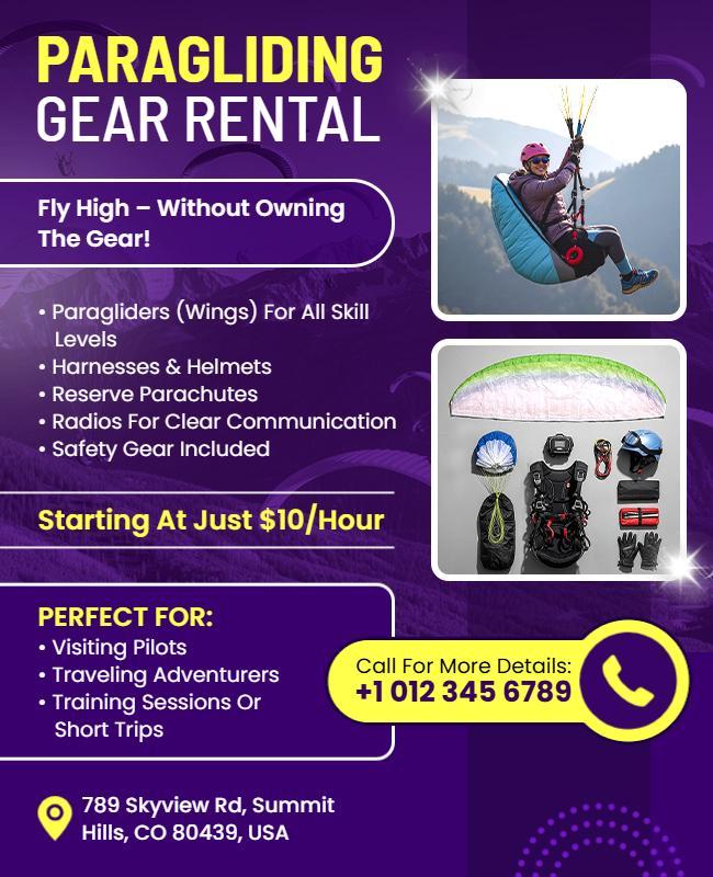 Paragliding Gear Rental Services Flyer Template