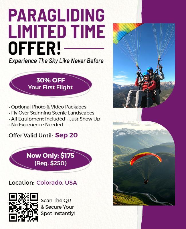 Paragliding Limited Time Offer Event Announcement Flyer Template