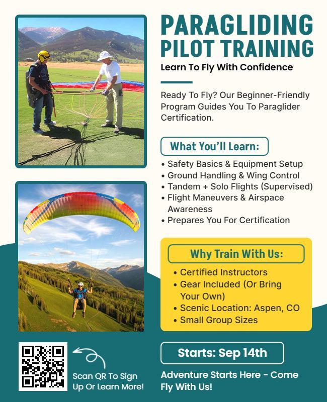 Paragliding Pilot Training Course Flyer Template