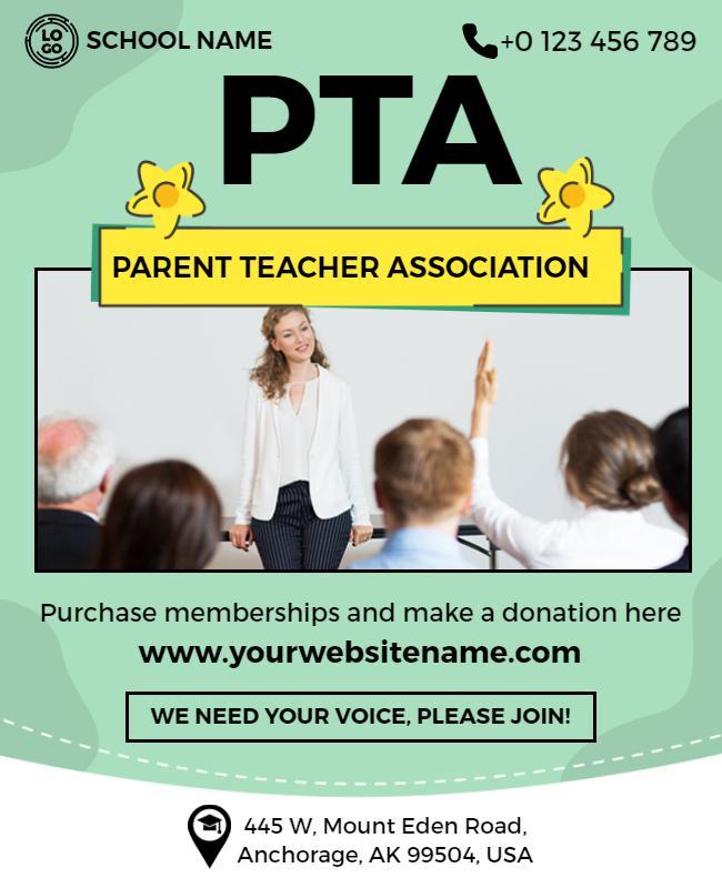 Bright Green Parent Teacher Association Membership Flyer Template