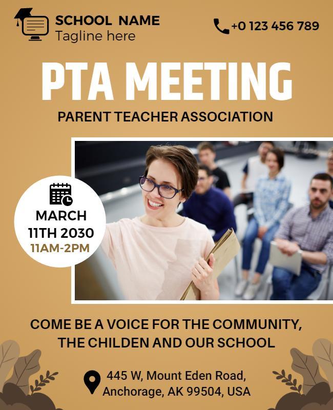 Warm Orange Parent Teacher Association Meeting Flyer Template