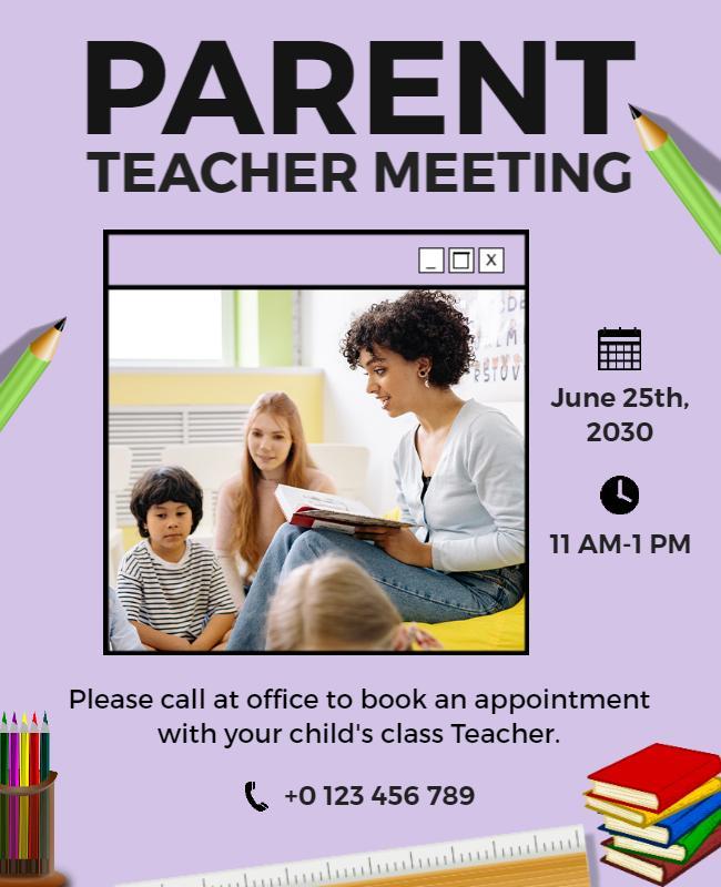 Purple Educational Parent-Teacher Meeting Engagement Flyer Template