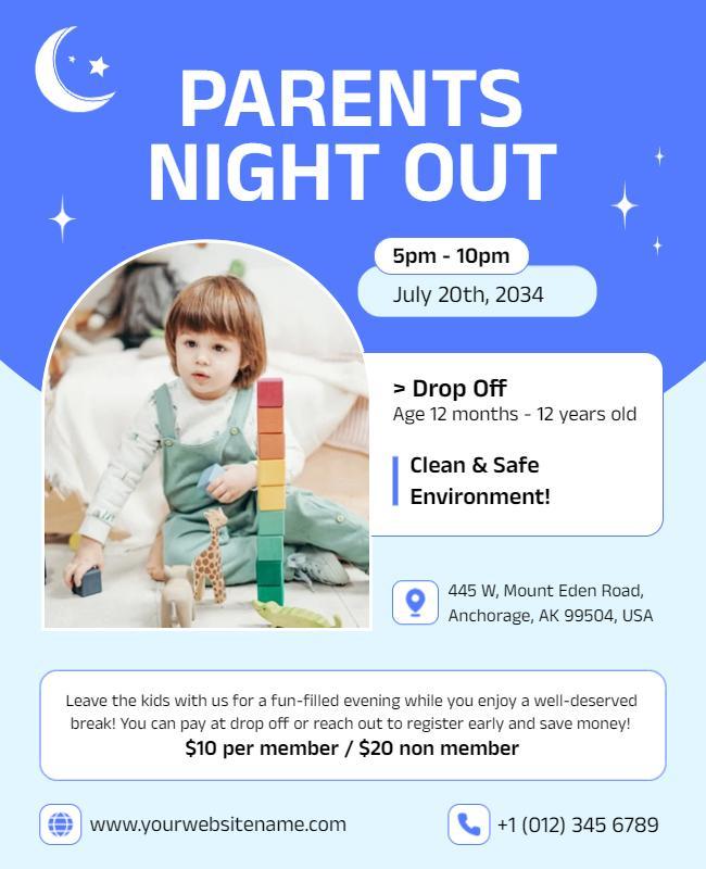 Parents Night Out Childcare Event Flyer Template