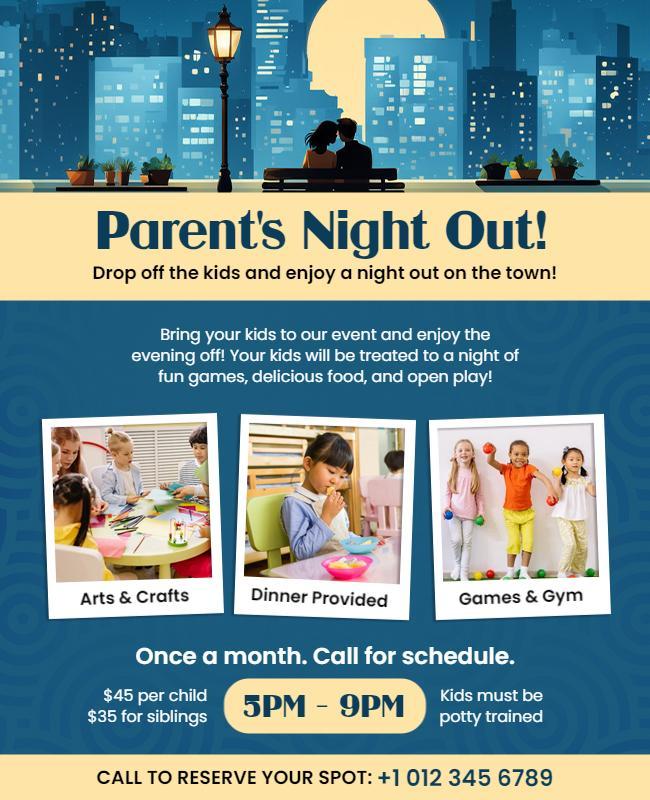 Playful Blue Parent's Night Out Kids Event Flyer Template